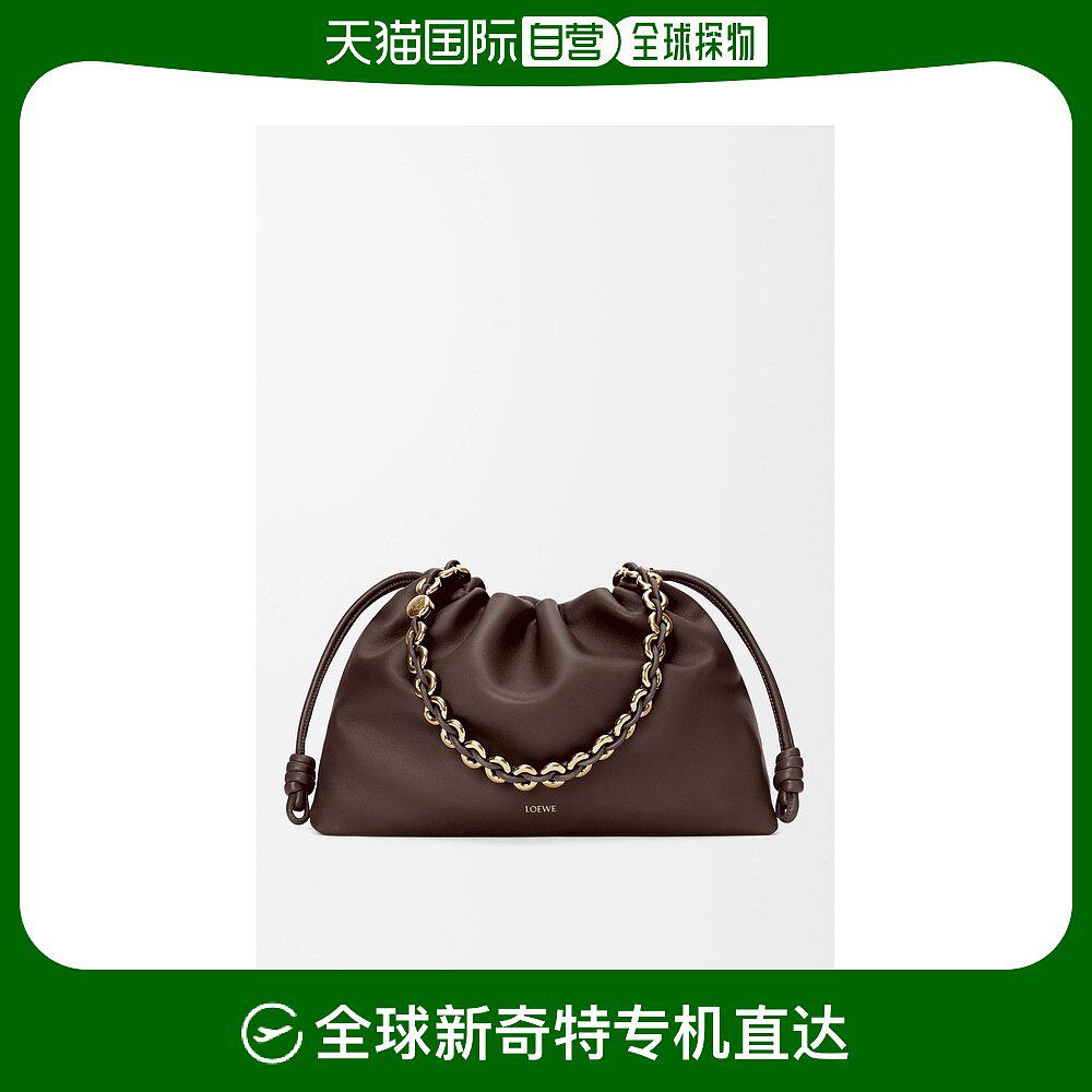 1h可退 欧洲直邮Loewe罗意威 Flamenco女士深棕褐色羊皮链条大号