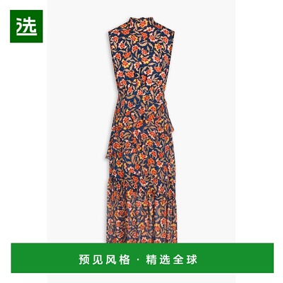 1h可退 香港直邮SALONI 女士 芙蓉花荷叶边印花真丝乔其纱提花中