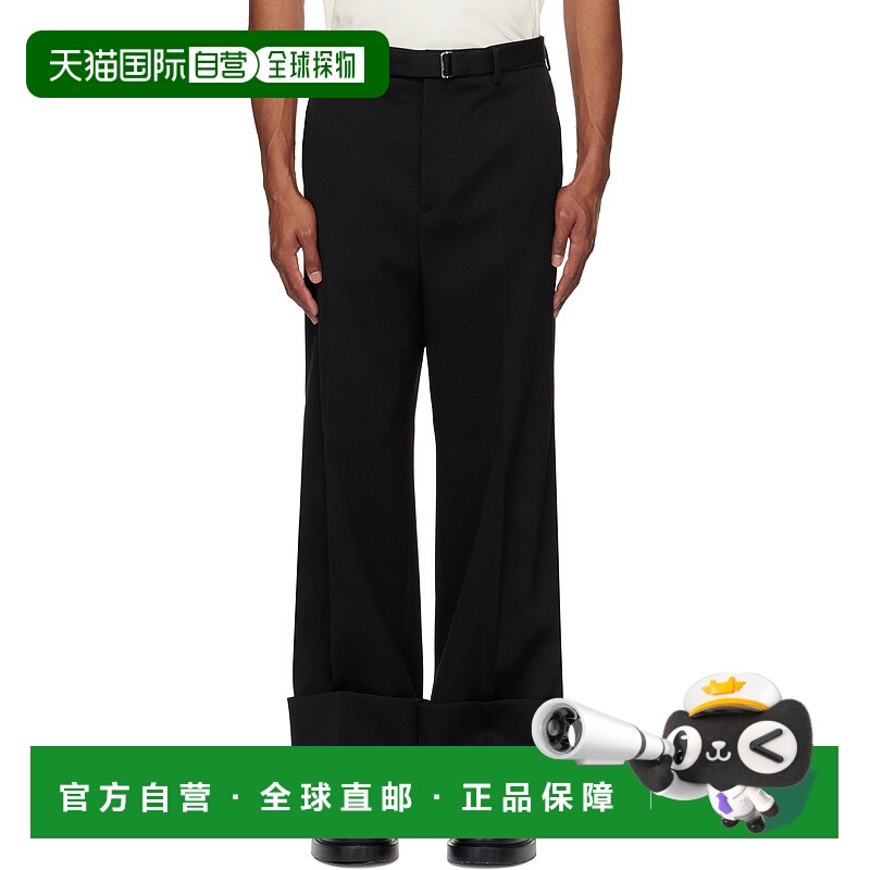 1h可退 香港直邮Lanvin 朗雯 男士 黑色 Wide-Leg Cuff 长裤 RMTR