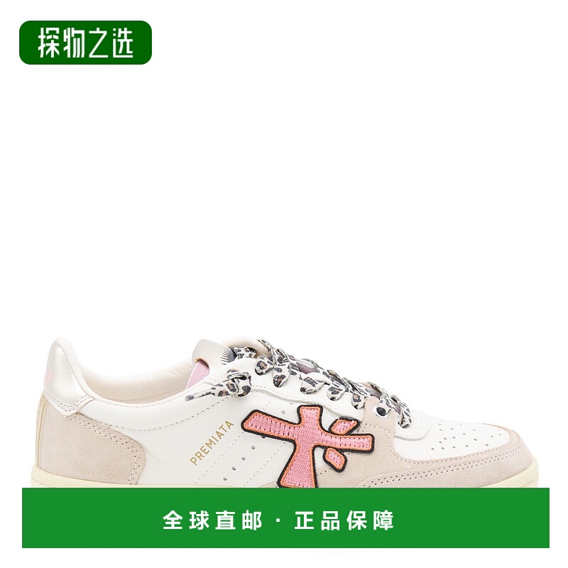 香港直邮premiata 女士 CLAYD 白色粉色皮质运动鞋 7658