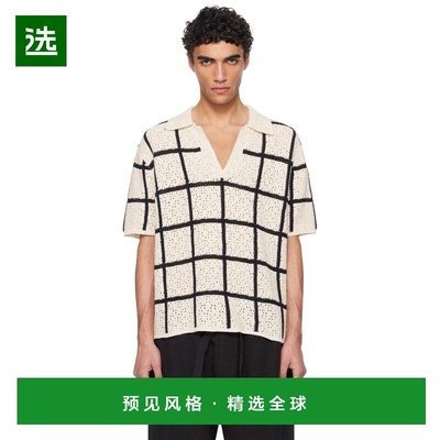 1h可退 香港直邮Commas 男士 灰白色 Crochet Check Open Placket