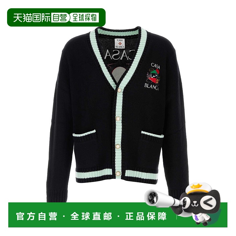 1h可退 香港直邮Casablanca 男士 黑色羊毛混纺针织开衫 MPF25KW1