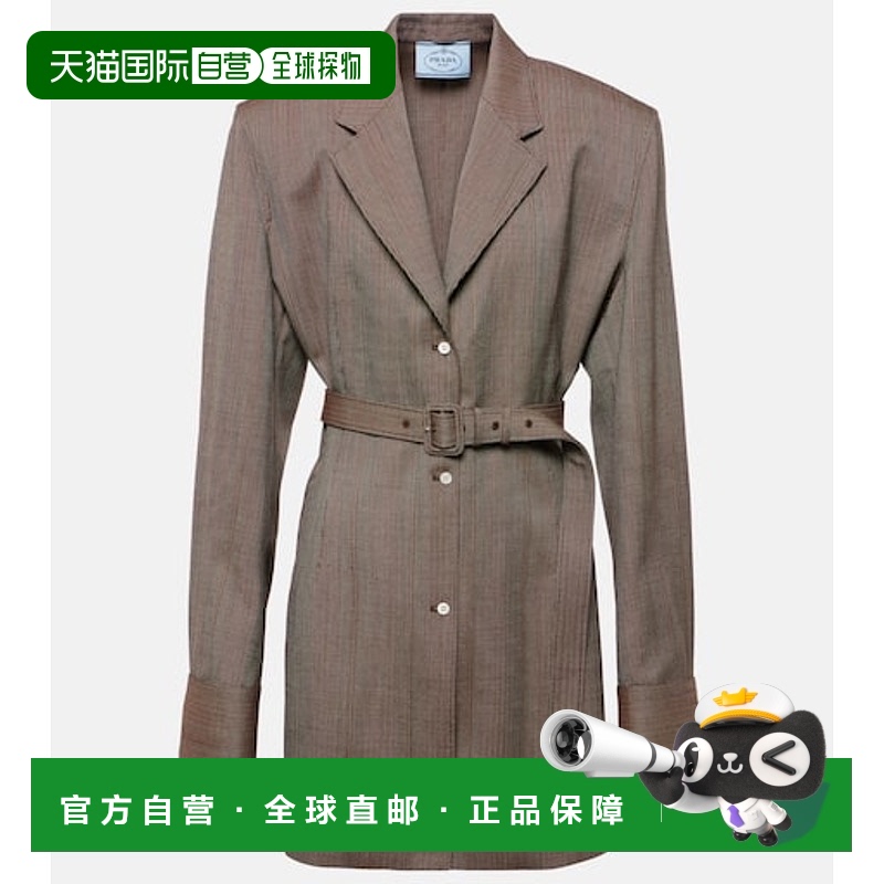 1h可退 香港直邮Prada 普拉达 女士 细条纹羊毛夹克 brown棕色 舒