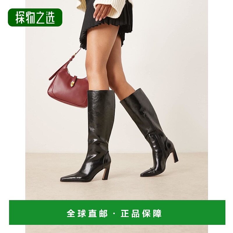 1h可退 香港直邮ASOS 女士 Clara chisel 设计宽版鞋头及膝靴子()