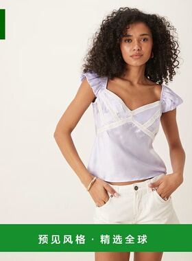 香港直邮ASOS 女士 设计缎面蕾丝边混纺纱淡紫色背心上衣性感