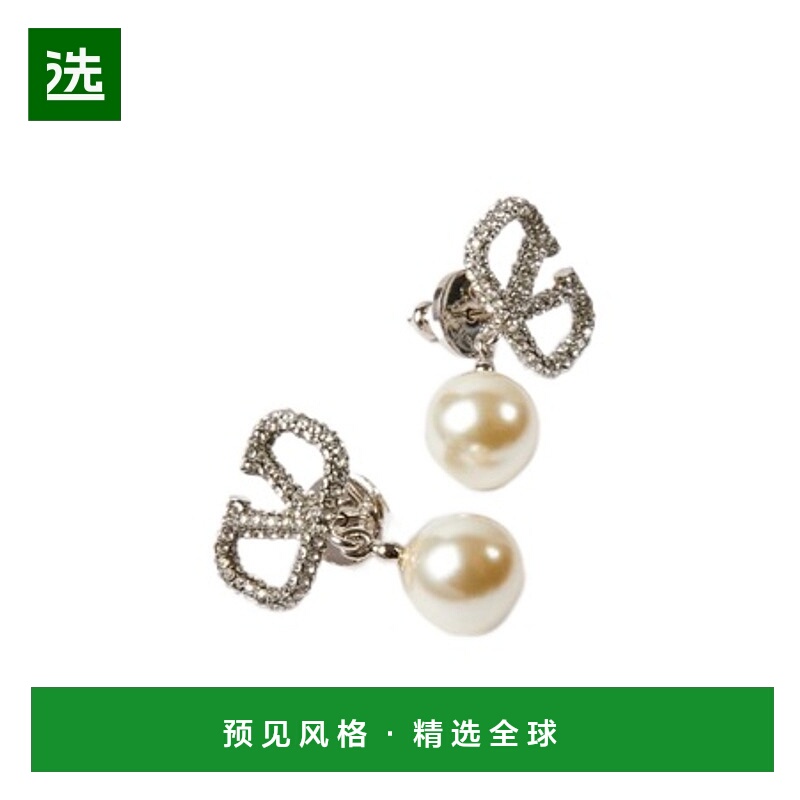 香港直邮Valentino VLOGO 标识耳环 5W2J0E36QVS珍珠华伦天奴水晶