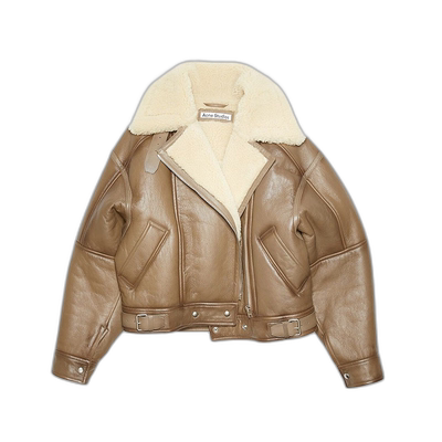 欧洲直邮ACNE STUDIO 23新款 女士棕色/浅驼色羊皮夹克羊毛