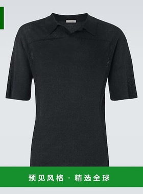 1h可退 香港直邮The Row 男士 Reggie 亚麻混纺Polo衫 black黑色