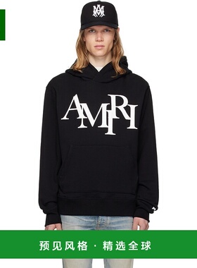 1h可退 香港直邮AMIRI 男士 黑色 Staggered 连帽衫 AMJYHD1094