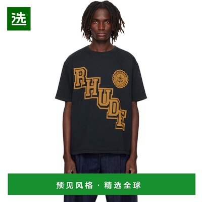 1h可退 香港直邮Rhude 男士 黑色 Collegiate Crest T 恤 RHPF25T