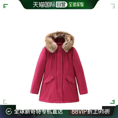 欧洲直邮WOOLRICH 23年新款 女士亮甜菜色棉混纺可拆卸毛皮大衣