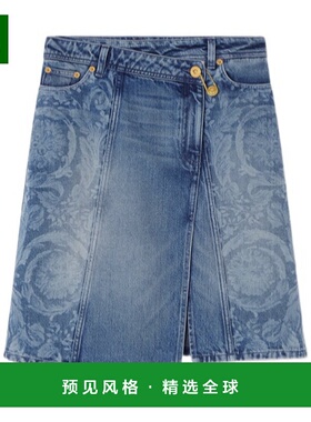 香港直邮Versace Barocco丹宁裹身中裙半身裙 10203951A14776