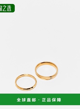 香港直邮ASOS 男士 设计防水不锈钢细款水晶戒指(2件套)(金色)