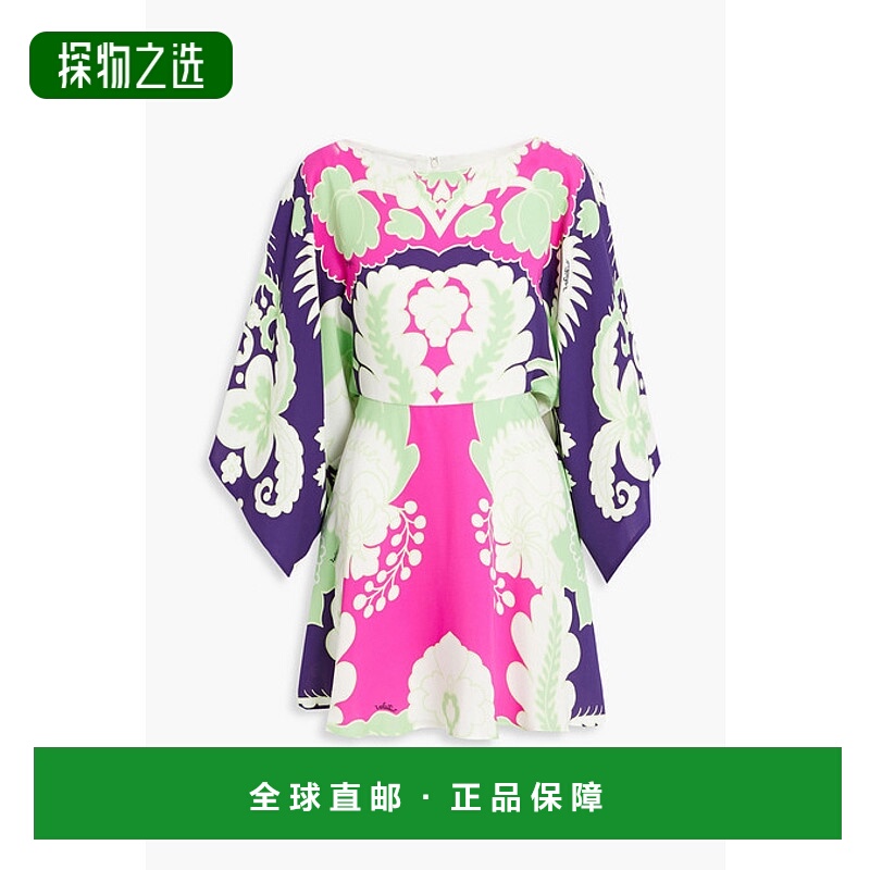 香港直邮valentino 华伦天奴 女士 印花真丝绉纱迷你连衣裙 B3VAV