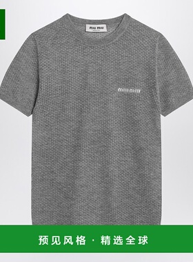 1h可退 香港直邮Miu Miu 缪缪 女士 灰色羊绒带Logo毛衣 MMLB30OO