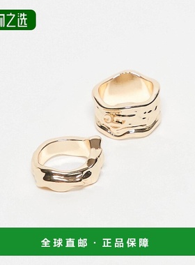 香港直邮ASOS 女士 Curve molten 设计色调戒指(两件套)(金色)