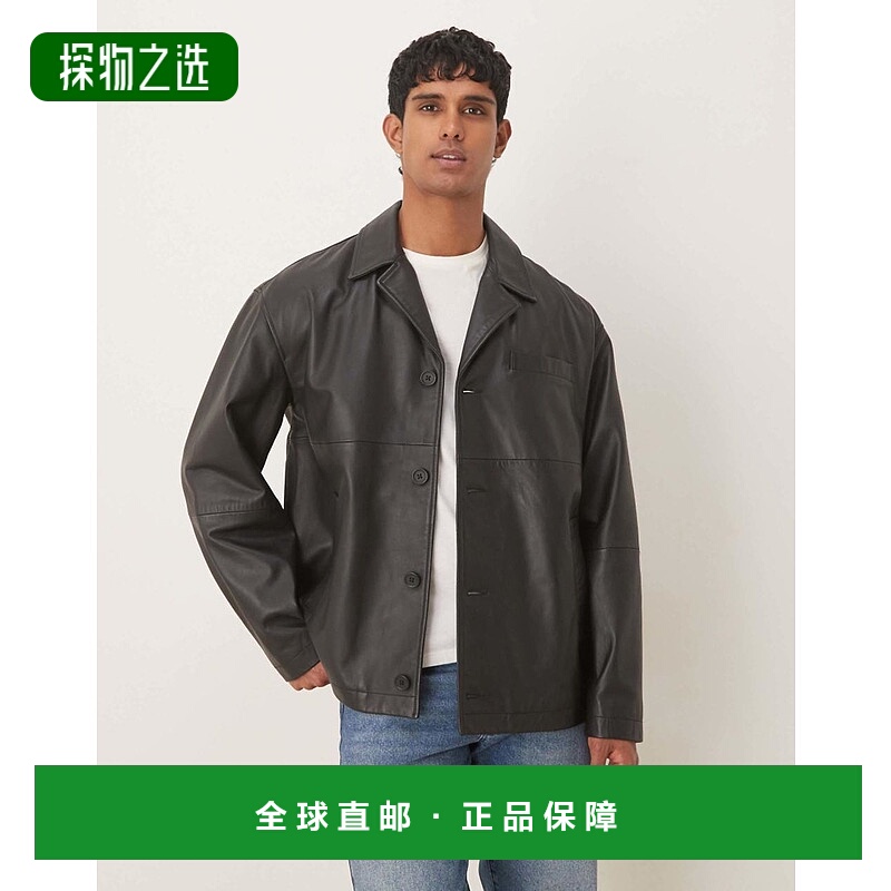 香港直邮ASOS 男士 harrington 设计真皮夹克(黑色)