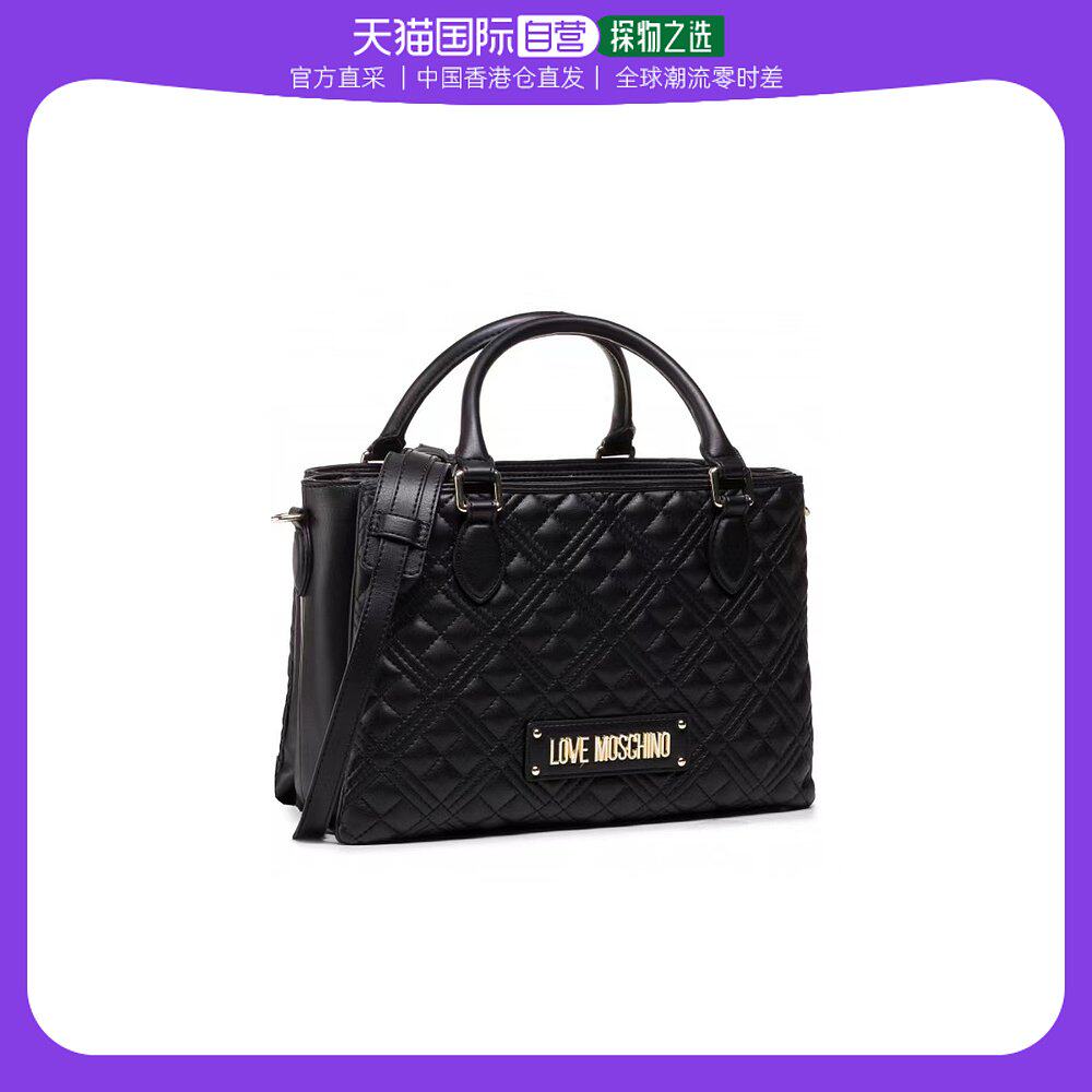 香港直邮love moschino 黑色徽标手提包 女士手提包