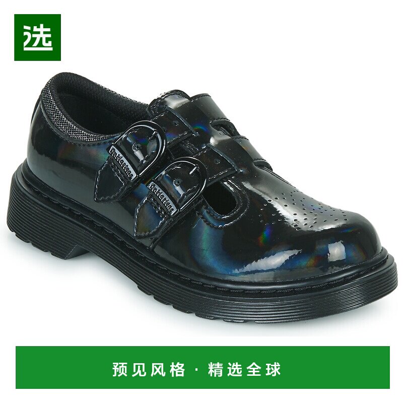 欧洲直邮dr. martens 儿童黑色漆面复古平底时尚休闲百搭玛丽珍鞋 - 实物图