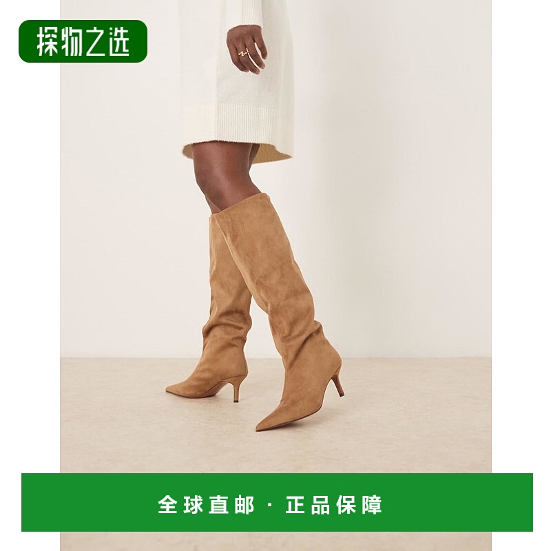 香港直邮ASOS 女士 Cydney suedette 设计宽松套穿及膝沙色靴子