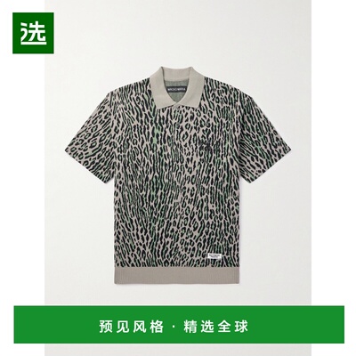 1h可退 香港直邮Wacko maria 男士 Logo刺绣豹纹棉提花Polo衫 25S