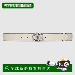 Marmont系列女士白色皮革水晶细腰带 欧洲直邮Gucci古驰GG