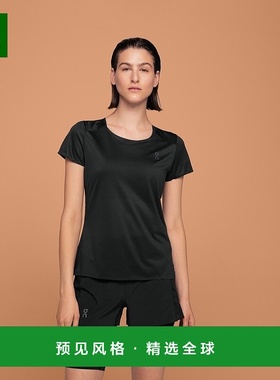 欧洲直邮On昂跑Performance系列女士黑色/暗黑色聚酯短袖T恤