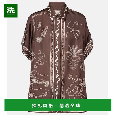 1h可退 香港直邮ALÉMAIS 女士 Sammy 印花真丝衬衫 brown棕色 舒