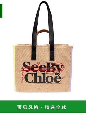1h可退 香港直邮SEE BY CHLOÉ 女士 徽标贴片草编托特包 CHS24USC