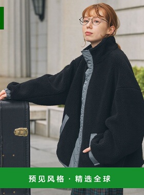 MONO-MART 男女同款外套羊羔绒拼接尼龙双面立领