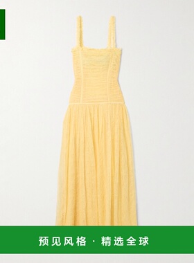 1h可退 ULLA JOHNSON 女士 Florelle Chantilly 褶皱蕾丝连衣裙