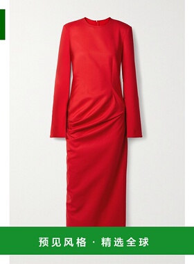 1h可退 香港直邮The Row 女士 Lucienne 褶饰羊毛混纺中长连衣裙