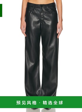 1h可退 香港直邮enza costa 女士 皮革直筒裤子 LM4344 black黑色