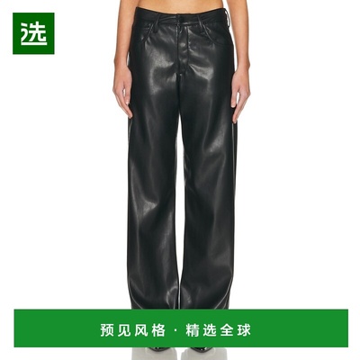 1h可退 香港直邮enza costa 女士 皮革直筒裤子 LM4344 black黑色