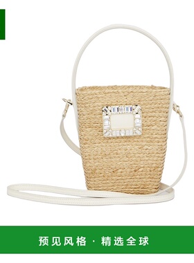 香港直邮Roger Vivier 迷你Viv' Skate Strass Buckle 拉菲草水桶