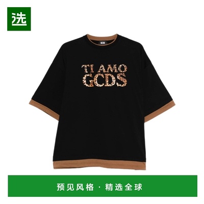 香港直邮GCDS 女士T恤 B2XW2325JF1BLACK AW2025 黑色 圆领T恤
