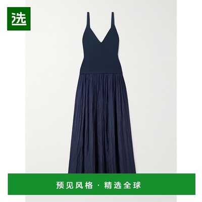 1h可退 香港直邮LA LIGNE 女士 Romeo 罗纹针织褶皱府绸长款连衣