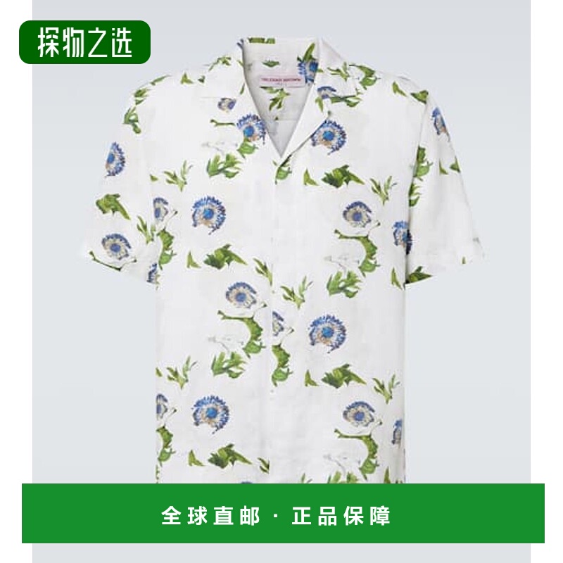 香港直邮Orlebar Brown 男士 Maitan 花朵亚麻保龄球衬衫