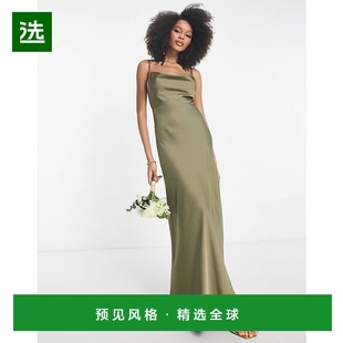 设计缎面大樽领宽裙摆橄榄绿绿色 Bridesmaid 香港直邮ASOS 女士