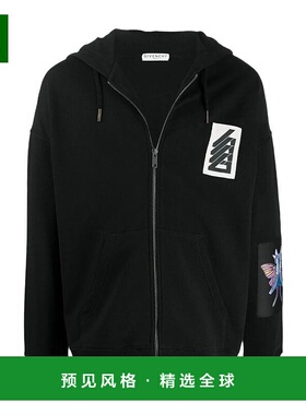 香港直邮Givenchy 黑色贴花镶嵌拉链连帽休闲夹克男装 BMJ05Q30AF