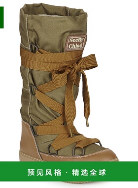 欧洲直邮see by chloe 女士尼龙绿色厚底加绒中筒绑带时尚潮流靴