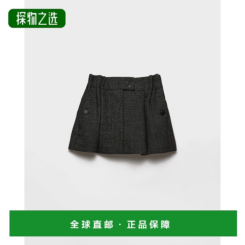 欧洲直邮PRADA (2025) Mouliné 羊毛方格迷你裙普拉达优雅