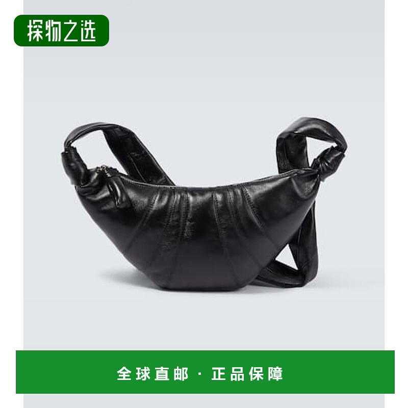 1h可退 香港直邮Lemaire 男士 牛角包形小号皮革肩包 black黑色新