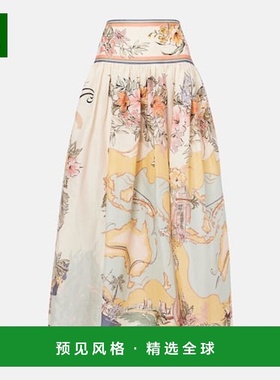 香港直邮ZIMMERMANN 女士 Tallow 印花亚麻长款半身裙a字裙