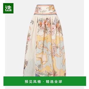 香港直邮ZIMMERMANN 女士 Tallow 印花亚麻长款半身裙a字裙