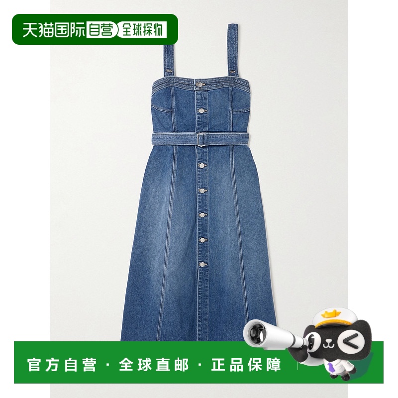 香港直邮Simkhai 女士 Alba 束带弹力牛仔中长连衣裙 3251032DNTR