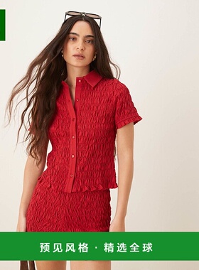 1h可退 香港直邮ASOS 女士 co-ord 设计抽褶超细红色衬衫