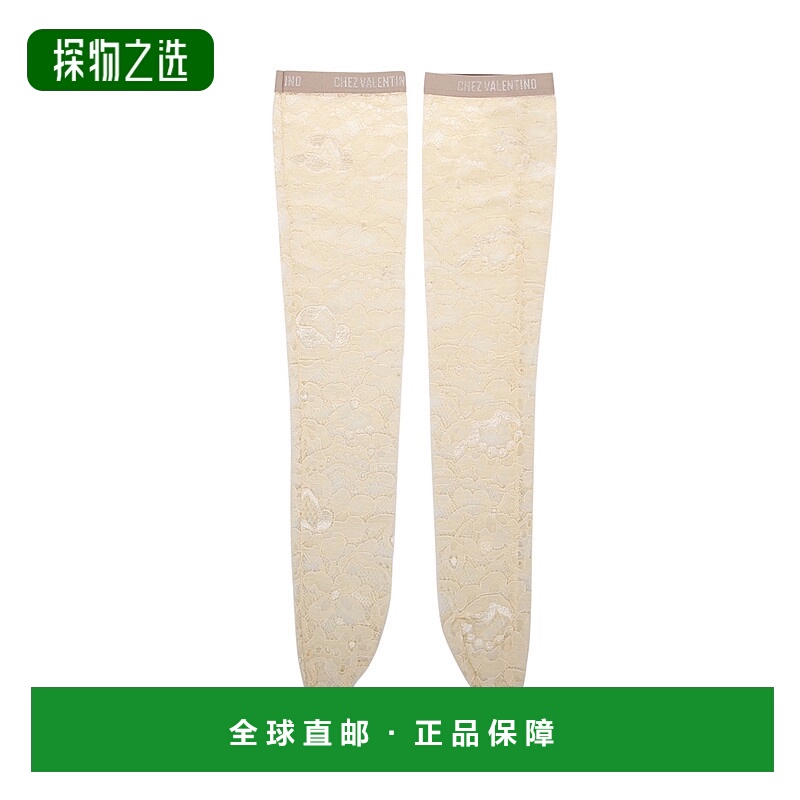 香港直邮valentino 华伦天奴 女士 Details 徽标条带蕾丝袜子 6B0