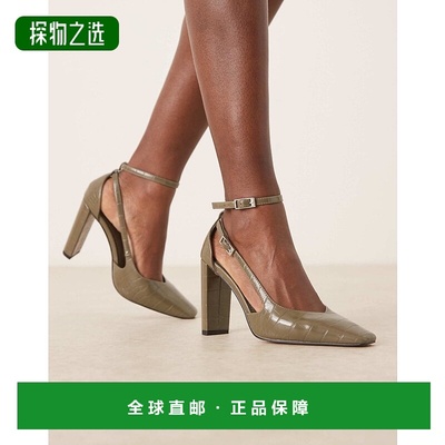 香港直邮ASOS 女士 Posie 设计高筒粗跟橄榄绿鳄鱼纹鞋