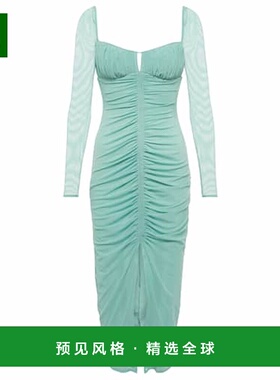 1h可退 香港直邮Self-Portrait 女士 褶皱中长连衣裙 green绿色夏